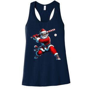 Santa Playing Baseball Christmas Baseball Player Women's Racerback Tank