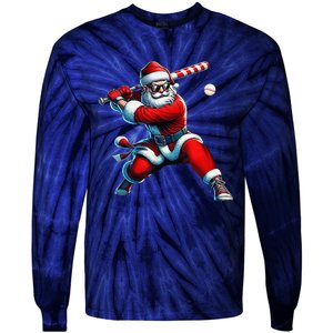 Santa Playing Baseball Christmas Baseball Player Tie-Dye Long Sleeve Shirt