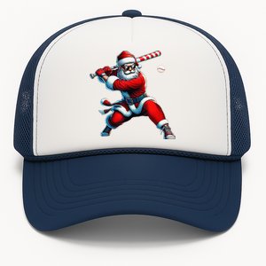 Santa Playing Baseball Christmas Baseball Player Trucker Hat