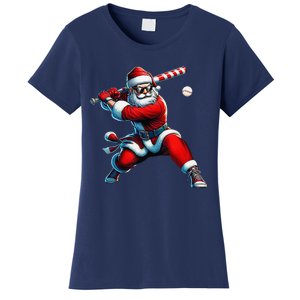 Santa Playing Baseball Christmas Baseball Player Women's T-Shirt