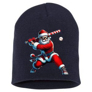 Santa Playing Baseball Christmas Baseball Player Short Acrylic Beanie