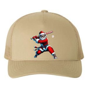 Santa Playing Baseball Christmas Baseball Player Yupoong Adult 5-Panel Trucker Hat