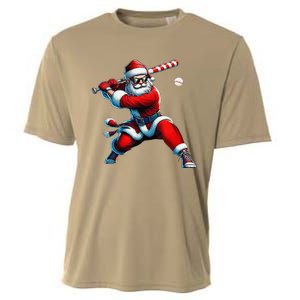 Santa Playing Baseball Christmas Baseball Player Cooling Performance Crew T-Shirt