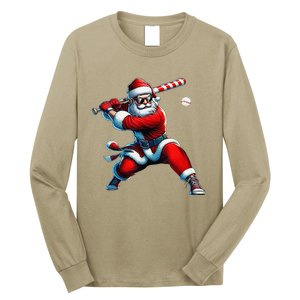 Santa Playing Baseball Christmas Baseball Player Long Sleeve Shirt