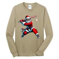 Santa Playing Baseball Christmas Baseball Player Tall Long Sleeve T-Shirt