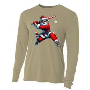 Santa Playing Baseball Christmas Baseball Player Cooling Performance Long Sleeve Crew