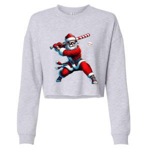 Santa Playing Baseball Christmas Baseball Player Cropped Pullover Crew