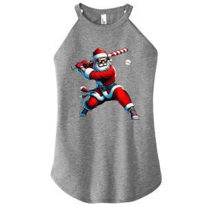 Santa Playing Baseball Christmas Baseball Player Women's Perfect Tri Rocker Tank