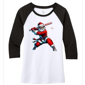 Santa Playing Baseball Christmas Baseball Player Women's Tri-Blend 3/4-Sleeve Raglan Shirt