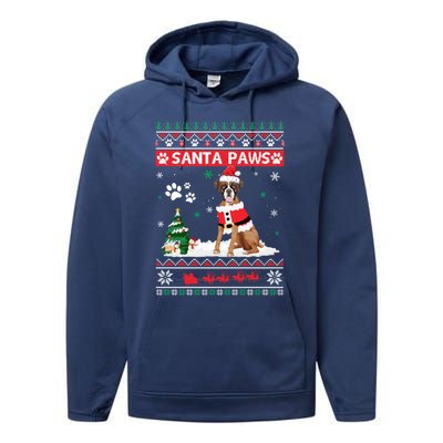 Santa Paws Boxer Merry Christmas Dog Funny Xmas Cool Gift Performance Fleece Hoodie