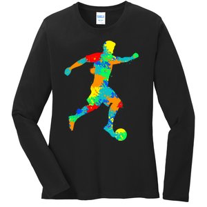 Soccer Player Boy Ladies Long Sleeve Shirt