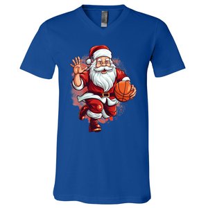 Santa Playing Basketball Christmas Basketball Player Xmas Great Gift V-Neck T-Shirt