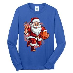 Santa Playing Basketball Christmas Basketball Player Xmas Great Gift Tall Long Sleeve T-Shirt