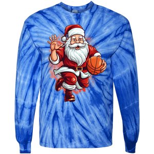 Santa Playing Basketball Christmas Basketball Player Xmas Great Gift Tie-Dye Long Sleeve Shirt