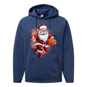 Santa Playing Basketball Christmas Basketball Player Xmas Great Gift Performance Fleece Hoodie