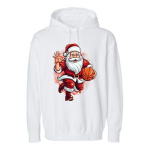 Santa Playing Basketball Christmas Basketball Player Xmas Great Gift Garment-Dyed Fleece Hoodie