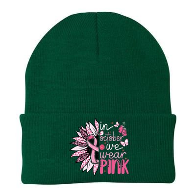 Sunflower Pink Breast Cancer Awareness Warrior Knit Cap Winter Beanie