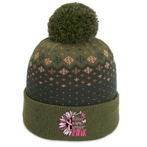 Sunflower Pink Breast Cancer Awareness Warrior The Baniff Cuffed Pom Beanie