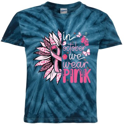 Sunflower Pink Breast Cancer Awareness Warrior Kids Tie-Dye T-Shirt