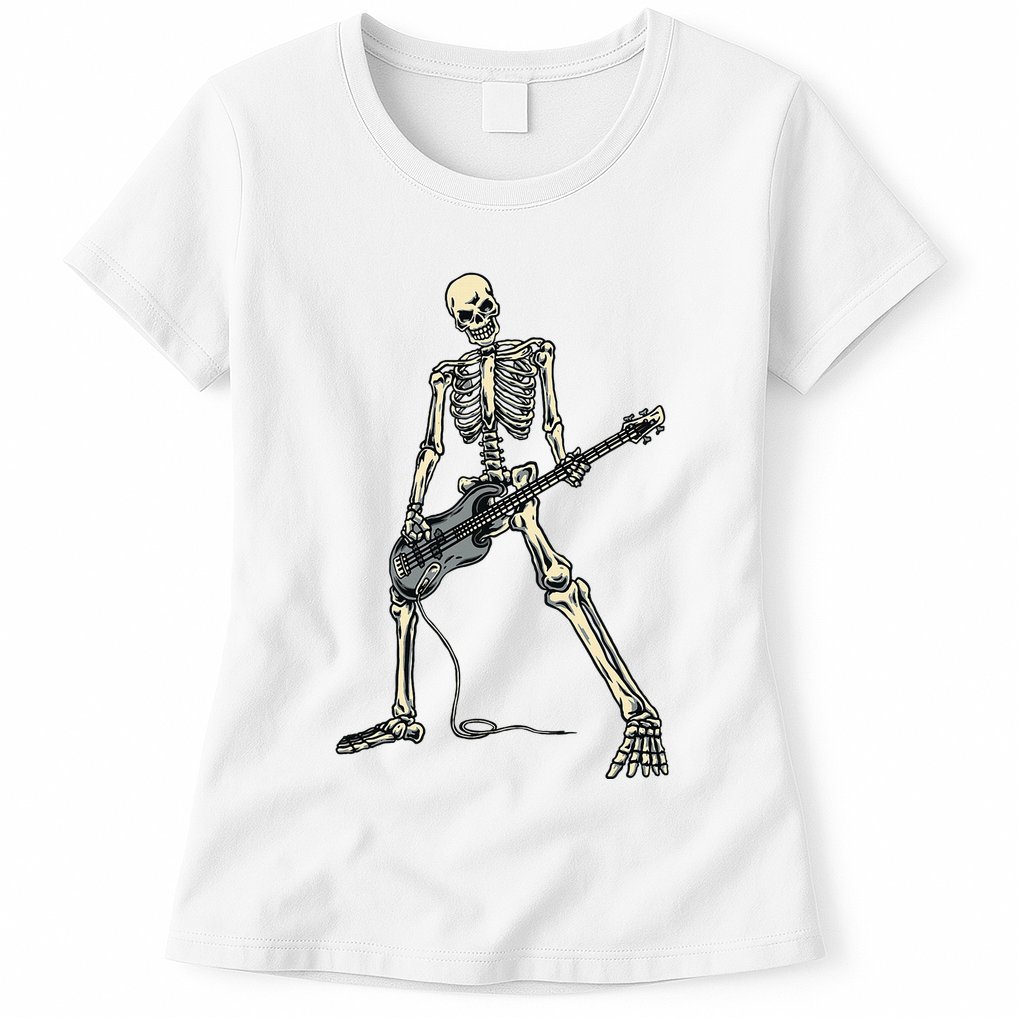 Skeleton Playing Bass For Bassist And Guitar Bass Players Womens T-Shirt