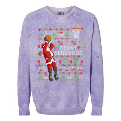 Santa Playing Basketball Ugly Christmas Sweater Holiday Tee Gift Colorblast Crewneck Sweatshirt