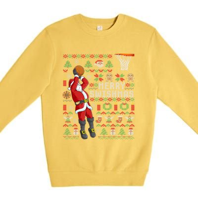 Santa Playing Basketball Ugly Christmas Sweater Holiday Tee Gift Premium Crewneck Sweatshirt