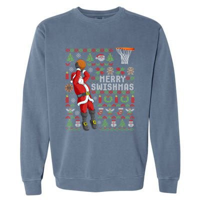 Santa Playing Basketball Ugly Christmas Sweater Holiday Tee Gift Garment-Dyed Sweatshirt