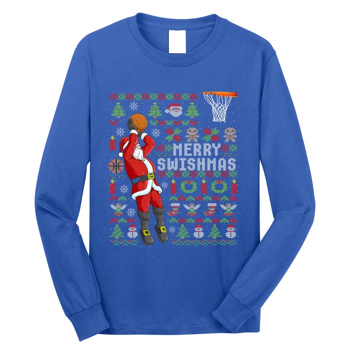 Santa Playing Basketball Ugly Christmas Sweater Holiday Tee Gift Long Sleeve Shirt