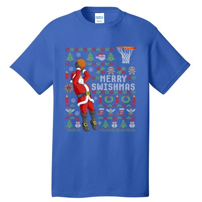 Santa Playing Basketball Ugly Christmas Sweater Holiday Tee Gift Tall T-Shirt