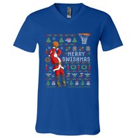 Santa Playing Basketball Ugly Christmas Sweater Holiday Tee Gift V-Neck T-Shirt