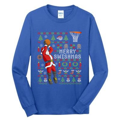 Santa Playing Basketball Ugly Christmas Sweater Holiday Tee Gift Tall Long Sleeve T-Shirt