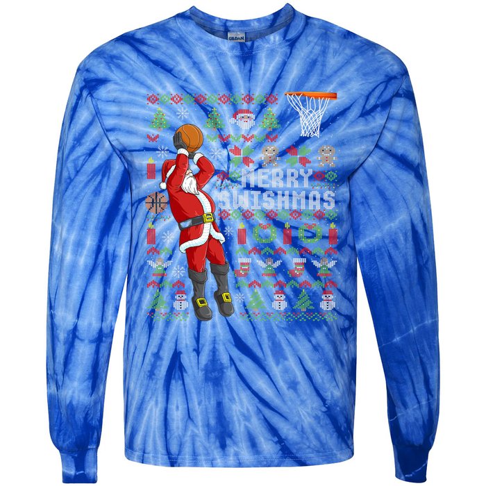 Santa Playing Basketball Ugly Christmas Sweater Holiday Tee Gift Tie-Dye Long Sleeve Shirt