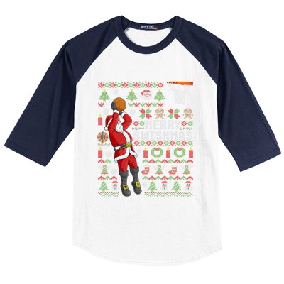 Santa Playing Basketball Ugly Christmas Sweater Holiday Tee Gift Baseball Sleeve Shirt