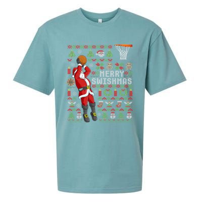 Santa Playing Basketball Ugly Christmas Sweater Holiday Tee Gift Sueded Cloud Jersey T-Shirt