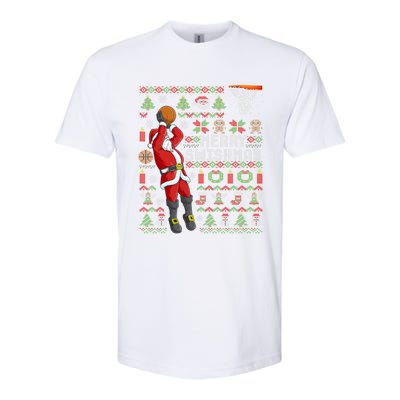 Santa Playing Basketball Ugly Christmas Sweater Holiday Tee Gift Softstyle CVC T-Shirt