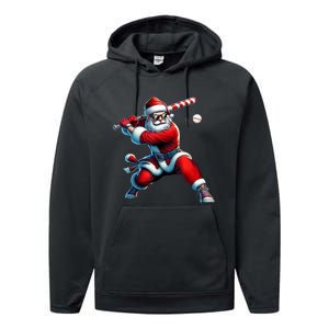 Santa Playing Baseball Christmas Baseball Player Performance Fleece Hoodie