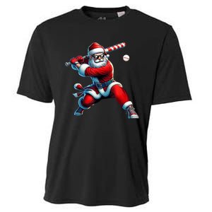 Santa Playing Baseball Christmas Baseball Player Cooling Performance Crew T-Shirt