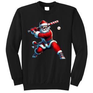 Santa Playing Baseball Christmas Baseball Player Sweatshirt