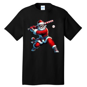 Santa Playing Baseball Christmas Baseball Player Tall T-Shirt