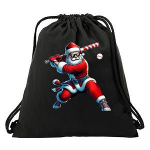 Santa Playing Baseball Christmas Baseball Player Drawstring Bag