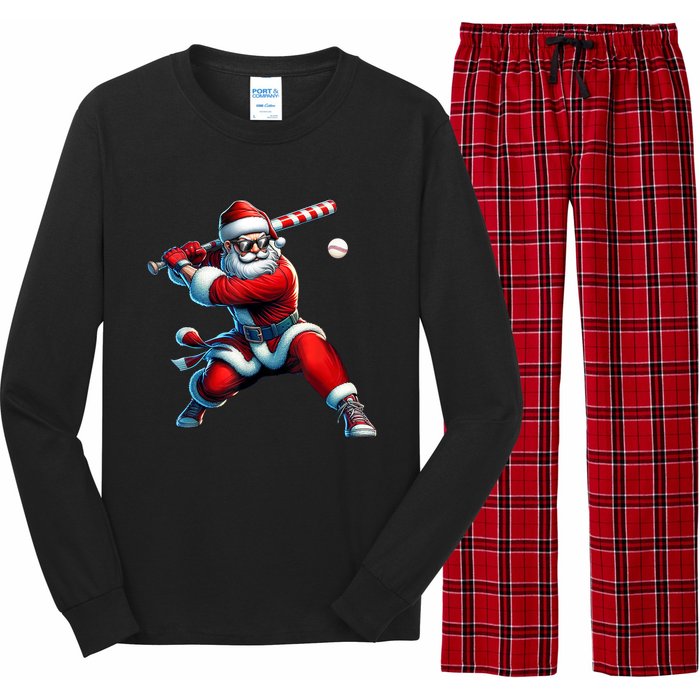 Santa Playing Baseball Christmas Baseball Player Long Sleeve Pajama Set