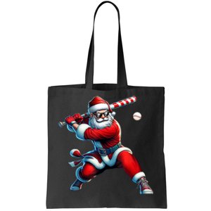 Santa Playing Baseball Christmas Baseball Player Tote Bag