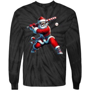 Santa Playing Baseball Christmas Baseball Player Tie-Dye Long Sleeve Shirt