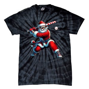 Santa Playing Baseball Christmas Baseball Player Tie-Dye T-Shirt