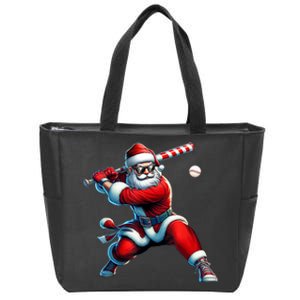 Santa Playing Baseball Christmas Baseball Player Zip Tote Bag