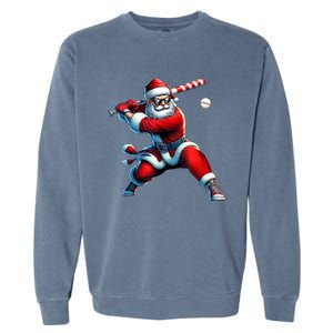 Santa Playing Baseball Christmas Baseball Player Garment-Dyed Sweatshirt