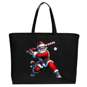 Santa Playing Baseball Christmas Baseball Player Cotton Canvas Jumbo Tote