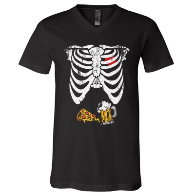 Skeleton Pregnancy B.Eer Pizza Xray Halloween V-Neck T-Shirt