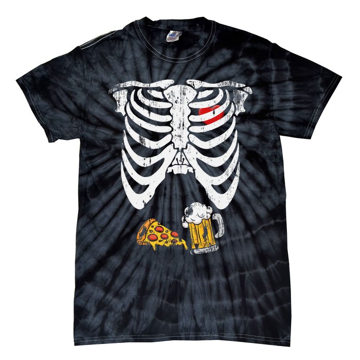 Skeleton Pregnancy B.Eer Pizza Xray Halloween Tie-Dye T-Shirt