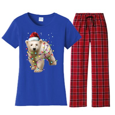 Santa Polar Bear Christmas Bear Lover Funny Gift Women's Flannel Pajama Set